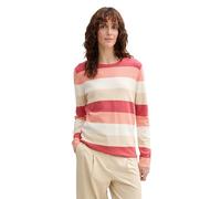 Tom Tailor Damen Pullover mit Struktur,37227 - red apricot Block Stripe, XXXL
