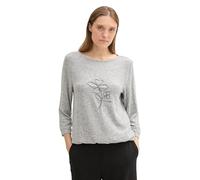 TOM TAILOR Damen 1043103 Cozy Longsleeve mit Schriftzug, 21373-Medium Silver Grey Melange, S