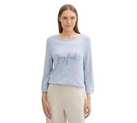 TOM TAILOR Damen 1043103 Cozy Longsleeve mit Schriftzug, 35896-preppy Jean Blue Melange, M