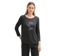 TOM TAILOR Damen 1044408 Cozy Longsleeve mit Print, 30281-Evident Anthracite Melange, XL