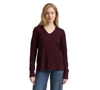 Strickpullover TOM TAILOR, Damen, Gr. M, rot (dunkelrot melange), Rippstrick, Obermaterial: 55% Baumwolle, 25% Polyacryl, 20% Polyester, Strukturmuster, meliert, regular fit taillenbedeckt, V-Ausschni