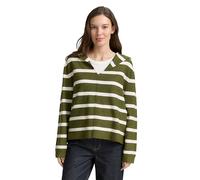 TOM TAILOR Damen 1047692 Strickpullover mit Kapuze, 38587-Big Green Knit Stripe, XXL