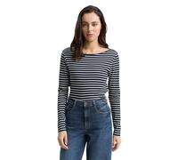 Langarmshirt TOM TAILOR, Damen, Gr. XXL, navy sanftes weiß tee stripe, Obermaterial: 97% Baumwolle, 3% Elasthan, gestreift, casual, regular fit taillenbedeckt, U-Boot-Ausschnitt, Langarm gerader Absch