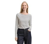 Langarmshirt TOM TAILOR, Damen, Gr. M, sanftes weiß navy tee stripe, Obermaterial: 97% Baumwolle, 3% Elasthan, gestreift, casual, regular fit taillenbedeckt, U-Boot-Ausschnitt, Langarm gerader Abschlu