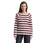 TOM TAILOR Damen 1048303 Langarmshirt mit Streifenmuster, 39347-Bordeaux Offwhite Stripe, S