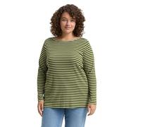 Langarmshirt TOM TAILOR PLUS, Damen, Gr. 48, grün sanftes weiß tee stripe, Jersey, Obermaterial: 97% Baumwolle, 3% Elasthan, gestreift, casual, normal hüftbedeckend, U-Boot-Ausschnitt, Langarm, Shirts