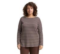 Tom Tailor - Plus Size - Langarmshirt mit Streifenmuster brown offwhite tee stripe - Gr. - 52