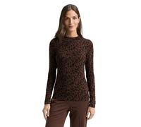 Tom Tailor - Slim Fit Langarmshirt mit Muster brown black small leo print - Gr. - XXXL