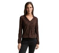 TOM TAILOR Damen 1048931 Langarmshirt mit Polokragen, 39041-Brown Black Small Leo Print, M