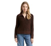 Tom Tailor - Bouclé Strickpullover mit Kragen dark pecan brown melange - Gr. - M