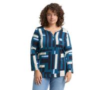 TOM TAILOR Damen 1049420 Plussize Plus Size-Henley Blusenshirt mit Muster, 38404-Teal Geometric Design, 54