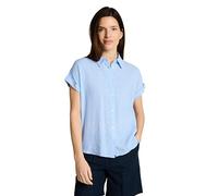 Hemdbluse TOM TAILOR, Damen, Gr. 36, fjord blau irregular stripe, Web, Obermaterial: 55% Lyocell, 45% Viskose, gestreift, regular fit normal, ohne Ausschnitt, Blusen Hemdbluse, mit Knopfleiste (979410