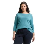 TOM TAILOR Damen 1050737 Plus Size-Slim Fit Langarmshirt mit Glitzer-Logo, 31666-Tropical Teal, 48