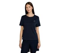 Kurzarmshirt TOM TAILOR, Damen, Gr. XXL, blau (sky captain blau), Single Jersey, Obermaterial: 100% Baumwolle, bedruckt, regular fit hüftbedeckend, Rundhals, abgesteppte Kante, Shirts, Sommershirt mit