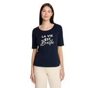 TOM TAILOR Damen Slim Fit T-Shirt mit Print, blau, Uni, Gr. XXXL