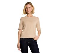 Strickpullover TOM TAILOR, Damen, Gr. L, beige (gravel beige melange), Strick, Obermaterial: 55% Baumwolle, 40% Viskose, 5% Elasthan, meliert, regular fit hüftbedeckend, Rundhals, Bündchen, Pullover S