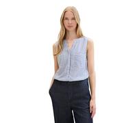 TOM TAILOR Damen Basic Blusen-Top mit Streifen und Brusttaschen, royal blue white stripe, 40