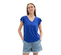 TOM TAILOR Damen Basic Henley T-Shirt mit Flügelärmel, shiny royal blue, S
