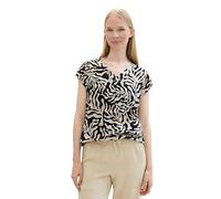 TOM TAILOR Damen Basic Kurzarm-Bluse mit Allover Print, Black Cut Palmtree Design, 38