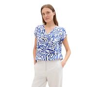 TOM TAILOR Damen Basic Kurzarm-Bluse mit Allover Print, white cut palmtree, 32