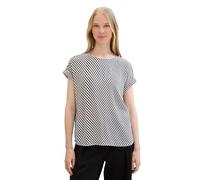 TOM TAILOR Damen Basic Kurzarm-Bluse mit Cut-Out-Detail, beige Navy Stripe, 34