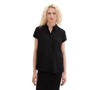 TOM TAILOR Damen Basic Kurzarm-Hemdbluse, deep black, 34