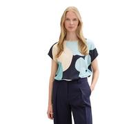 TOM TAILOR Damen Basic Kurzarm-Shirt mit Print, sky captain blue, L
