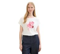 TOM TAILOR Damen Basic Kurzarm-Shirt mit Print, Whisper White, XL