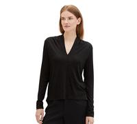 TOM TAILOR Damen Basic Langarmshirt mit Glitzer, deep black, XS