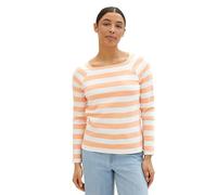 TOM TAILOR Damen Basic Langarmshirt mit Streifen, 34763 - Peach Offwhite Bold Stripe, XXL