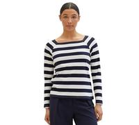 TOM TAILOR Damen Basic Langarmshirt mit Streifen, 35066 - Offwhite Navy Bold Stripe, L