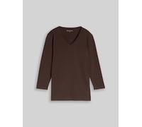 Langarmshirt TOM TAILOR "Regular", Damen, Gr. S, braun (java schwarz braun), Single Jersey, Obermaterial: 95% Baumwolle, 5% Elasthan, unifarben, regular fit hüftbedeckend, V-Ausschnitt, Shirts Langarm