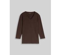 Langarmshirt TOM TAILOR "Regular", Damen, Gr. XXL, braun (java schwarz braun), Single Jersey, Obermaterial: 95% Baumwolle, 5% Elasthan, unifarben, regular fit hüftbedeckend, V-Ausschnitt, Shirts Langa