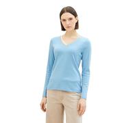 TOM TAILOR Damen Basic Langarmshirt mit V-Ausschnitt, Clear Light Blue, M