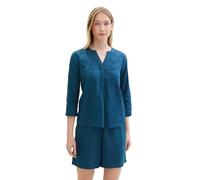 TOM TAILOR Damen Basic Leinen-Bluse mit Brusttaschen, Moss Blue, 32