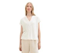 TOM TAILOR Damen Basic Shirt-Bluse mit Lochstickerei-Details, Regular Fit, V-Ausschnitt, 63 cm Rückenlänge, Kurzärmlig, 10315, Größe M