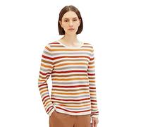 TOM TAILOR Damen Basic Strickpullover aus Bio-Baumwolle, 32441 - Orange Ottoman Stripe, S