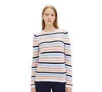 TOM TAILOR Damen Basic Strickpullover aus Bio-Baumwolle, 34798 - Peach Blue Ottoman Stripe, XXL