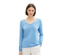 TOM TAILOR Damen Basic Strickpullover mit V-Ausschnitt, 15584 - Sea Blue Melange, L