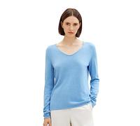 TOM TAILOR Damen Basic Strickpullover mit V-Ausschnitt, 15584 - Sea Blue Melange, XXXL
