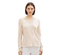TOM TAILOR Damen Basic Strickpullover mit V-Ausschnitt, 20737 - Desert Sand Melange, S