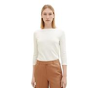 Tom Tailor Damen Longsleeve mit U-Boot-Ausschnitt, 3/4-Arm, aus Baumwolle, Offwhite, XXXL
