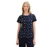 TOM TAILOR Damen Basic T-Shirt mit Allover-Print, tiny navy floral design, M