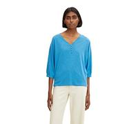 TOM TAILOR Damen Basic T-Shirt mit Knöfen 1032710, 30095 - Sublime Teal Blue, L