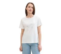 TOM TAILOR Damen Basic T-Shirt mit Print, Soft Clear White, XL