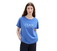 TOM TAILOR Damen Basic T-Shirt mit Scuba-Stoff,10619 - Preppy Jean Blue, L