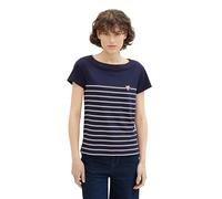 TOM TAILOR Damen Basic T-Shirt mit Streifen, 10668 - Sky Captain Blue, L