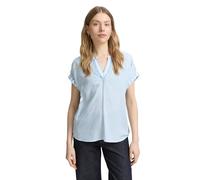 Shirtbluse TOM TAILOR, Damen, Gr. 38, blau (blau sanftes weiß stripe), Obermaterial: 100% Viskose, gestreift, casual, loose fit Po-bedeckend, Rundhals, Kurzarm, Blusen, mit Streifen Muster (53044016-3