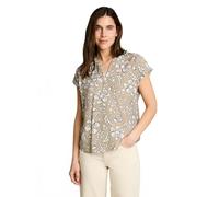 Kurzarmbluse TOM TAILOR, Damen, Gr. 42, olive big flower, Web, Obermaterial: 82% Viskose, 18% Polyamid, gemustert, normal hüftbedeckend, Rundhals, abgesteppte Kante, Blusen, Sommerbluse mit floralem M