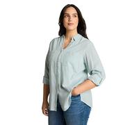 Shirtbluse TOM TAILOR PLUS, Damen, Gr. 46, new blau haze, Web, Obermaterial: 100% Baumwolle, normal hüftbedeckend, V-Ausschnitt, Aufschlag, Blusen Shirtbluse, mit aufgesetzten Brusttaschen (15561230-4